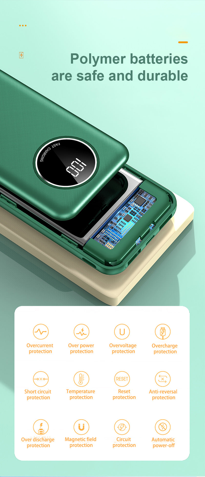 Hot Sale Built In Cable Portable Charger Fast Charging 10000Mah Power Bank