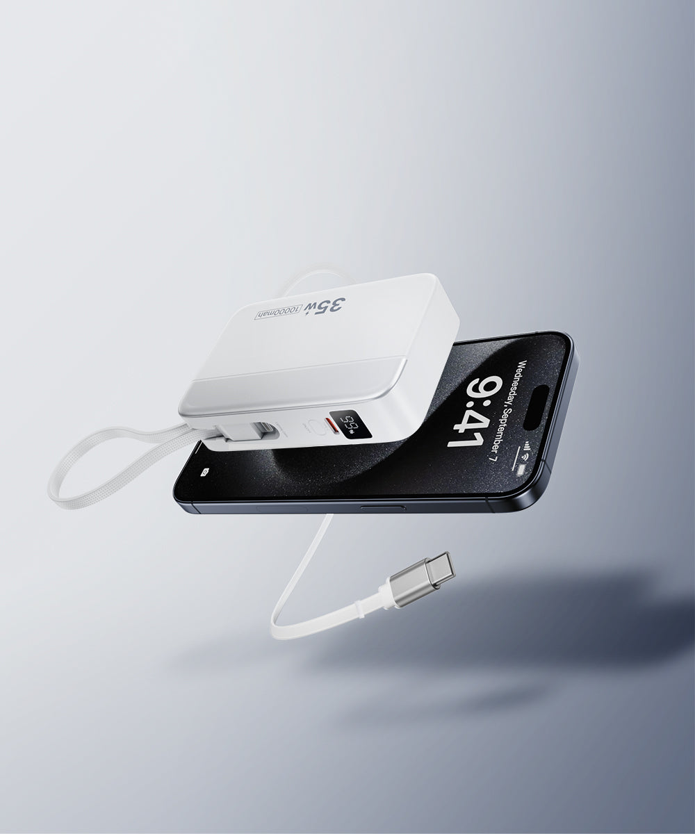 10000Mah Retractable Cable fast charging power bank