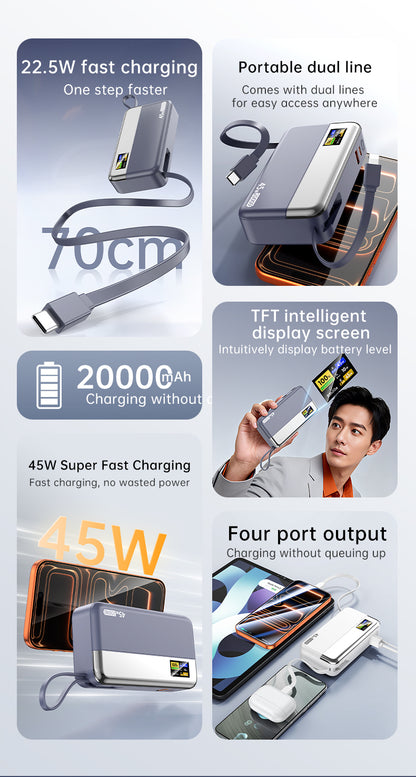 Built-in Retractable cables 20000mAh Powerbank