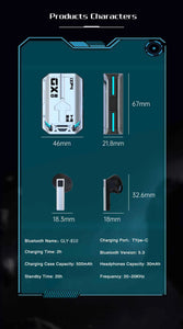 True Wireless Earphones BT5.3 Pressure Relief Style Long battery life TWS Headphones Cool Breathing Light Gaming Earbuds